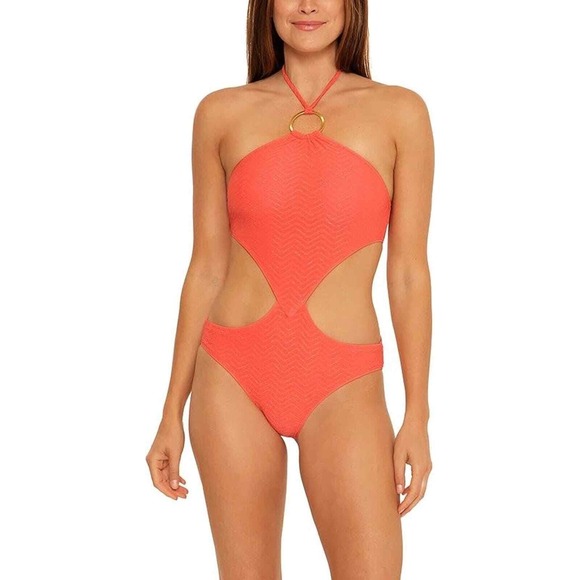 Trina Turk Other - Trina Turk Women's Empire High Neck One Piece Swimsuit Papaya Size 6
